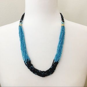 Black and Blue Multi-Strand Beaded Necklace